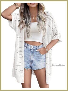 Lightweight Crochet Knit Cardigan for Women Oversized Boho Cover Up